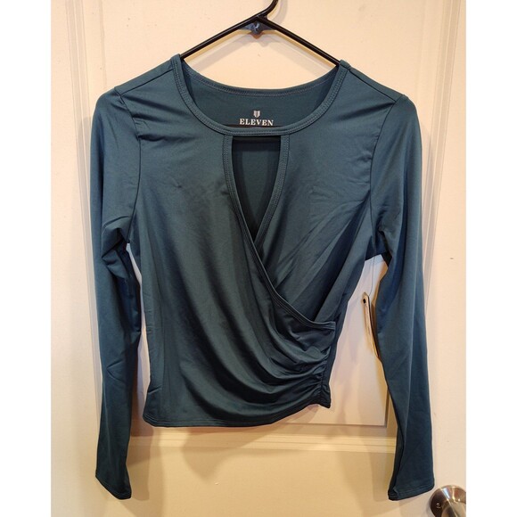 Women's Eleven by Venus Williams Fallen Petals Wrap Long Sleeve Top Blue XS - Picture 4 of 6